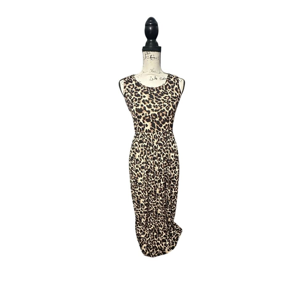 Women’s Leopard Print Sleeveless Maxi Dress – Size Small – Stretch Rayon Blend